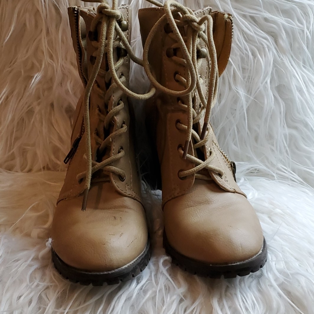 Tan combat booties